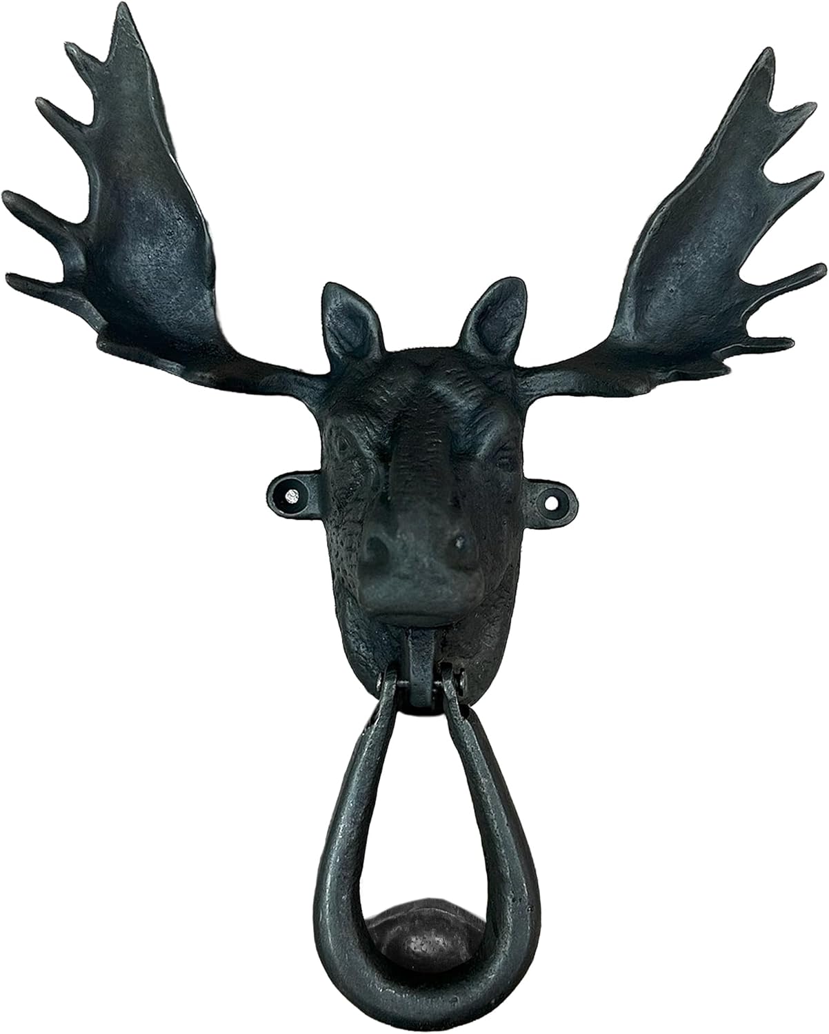 Stag Moose Head Door Knocker, Solid Brass, Trophy Deer Head, Unlacquered Finish (Black Oxide)