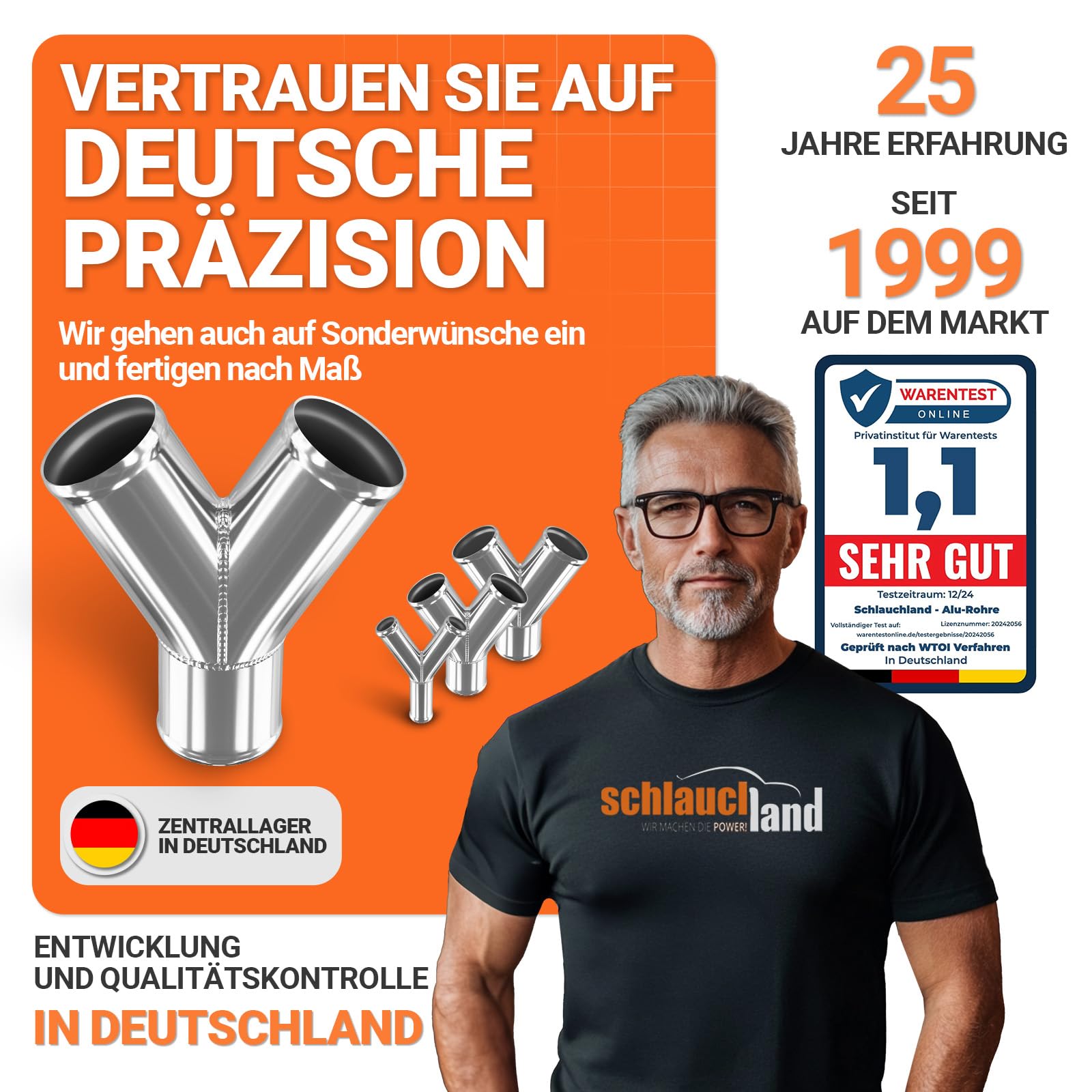 Edelstahl-Rohr Y-VERTEILER AD-Ø 51mm Y STÜCK poliert V2A 1.4301 INOX rostfrei | AUSWAHL GRÖSSEN 25-200mm Außendurchmesser | Abzweig Adapter Splitter Edelstahl T Rohr Motor Schlauch-Verbinder Kupplung