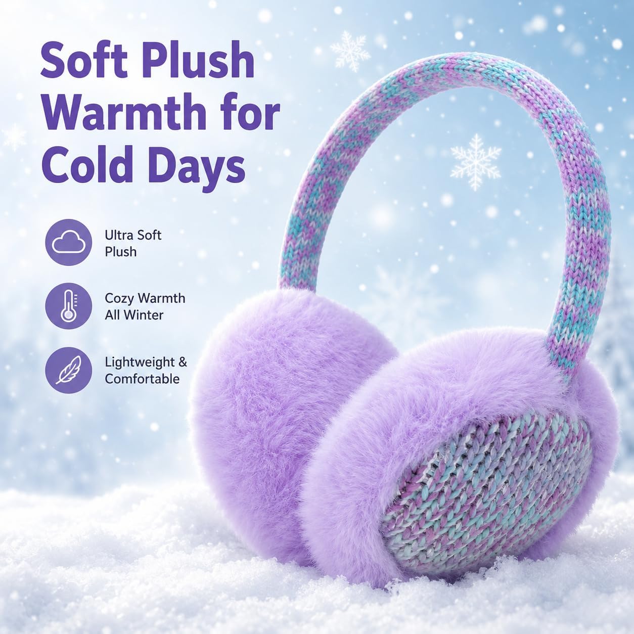 Kids Knit Earmuffs Soft Plush Comfortable Winter Outdoor Ear Warmers for Boys Girls Age 4-16 Years