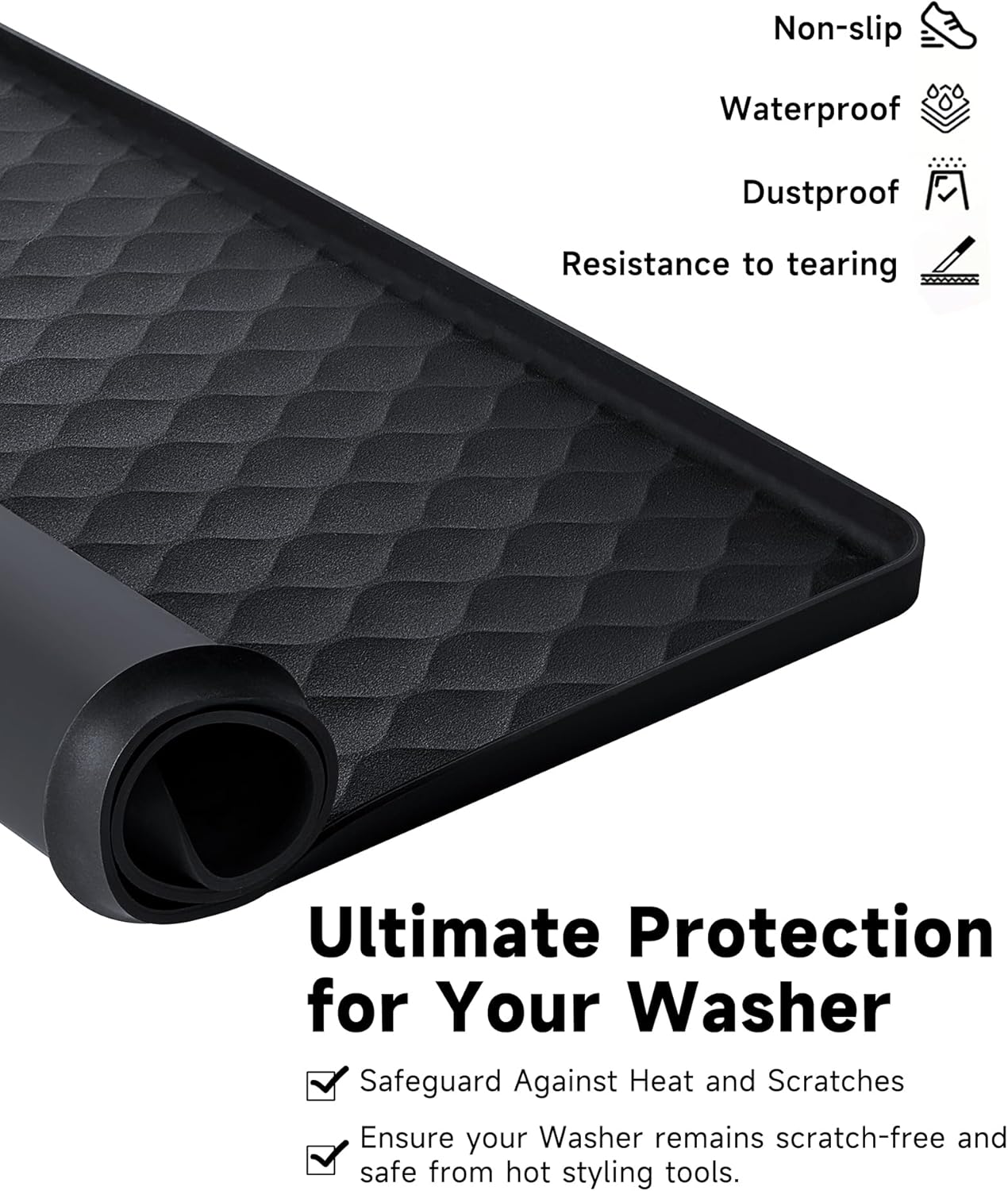 Washer & Dryer Top Protector Mat, Non-Slip Silicone Cover, 25.6’’ x 23.6’’, Prevent Scratches, Dust & Vibration, Black (2 Pack)