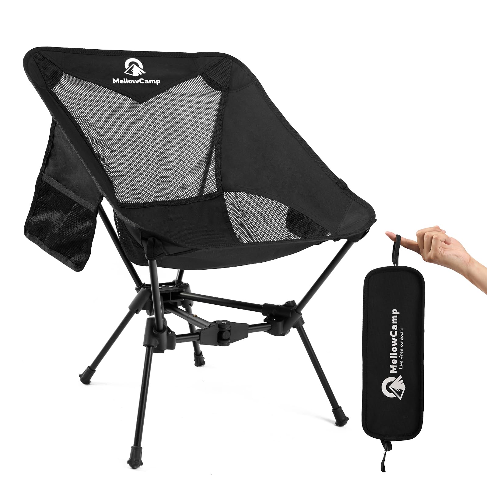 MellowCamp Portable Camping Chair with Cup Holder & Side Pocket 2.7lbs Lightweight Folding Chair 330lbs Capacity for Beach, Hiking, Camping, Backpacking, Roadtrip (Dark Night)