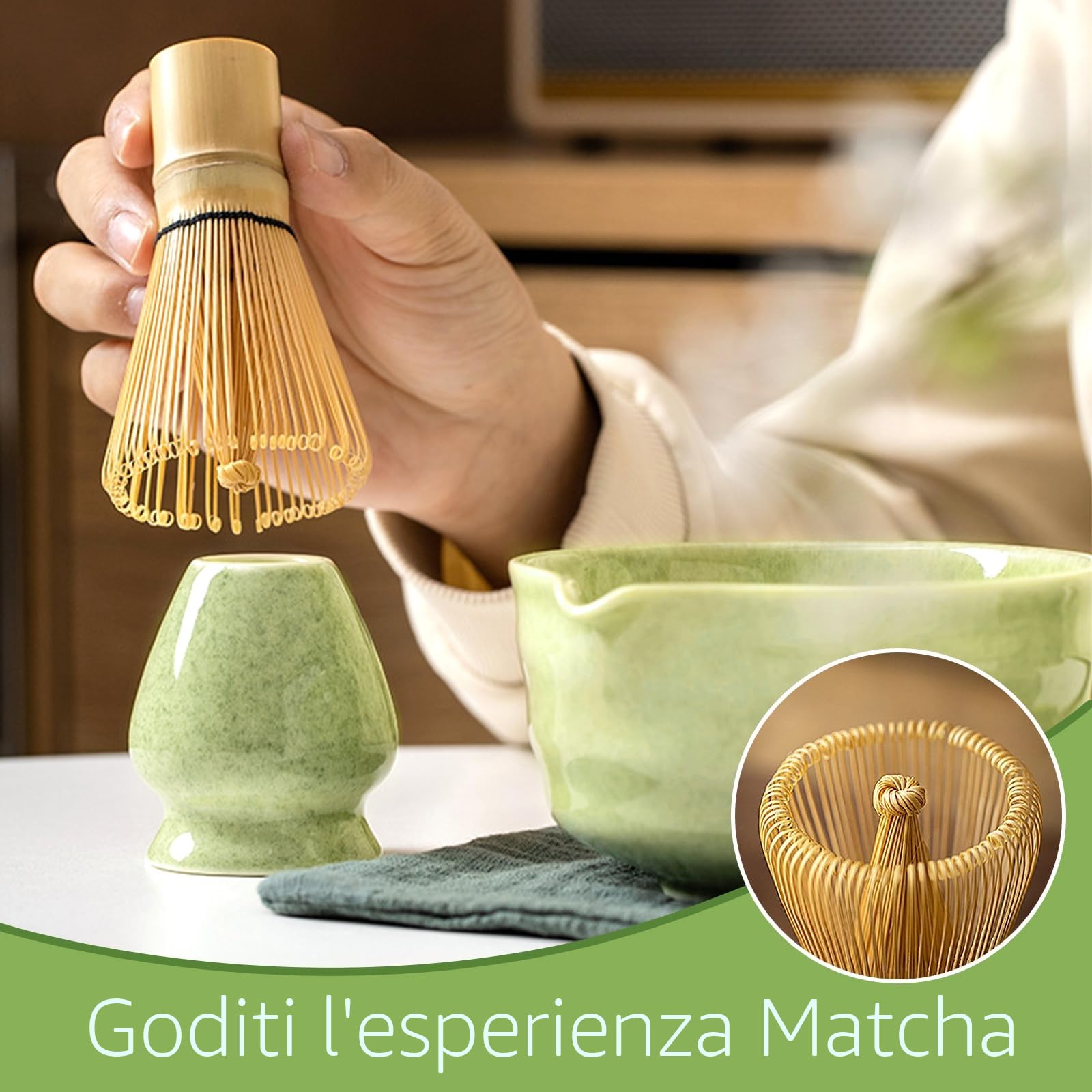 Set Di 8 Pezzi Matcha Kit, Japanese Tea Set, Matcha Whisk Set, Matcha Bowl Con Beccuccio, Portafrusta, Con Matcha Cucchiaino (Chashaku), Kit Matcha per Regalo Del Compleanno E Natale