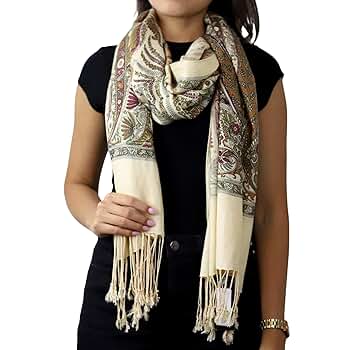 La Fiorentina Classic Paisley Beige Scarf at Amazon Women's