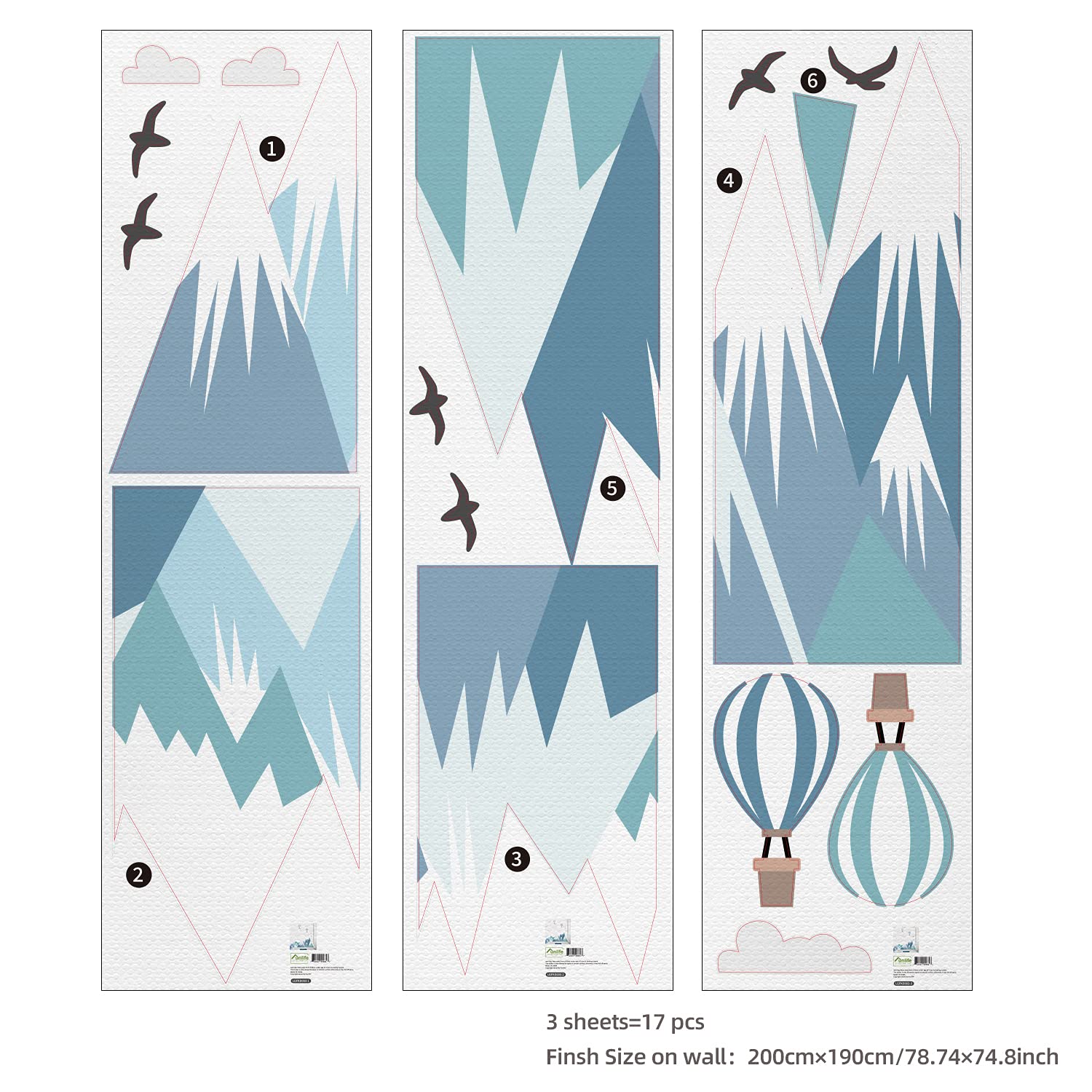 Grand Sticker Mural Paysage Montagnes Bleues – Tissu Repositionnable 240x200 Cm