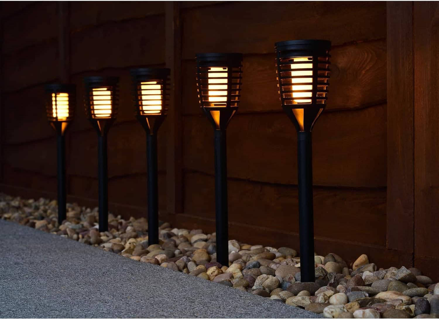 Solar Powered Flame Effect 5pk Post Lights - Eco-Friendly Outdoor Lighting Solution - Weather-Resistant Post Lights - Light To Any Garden Path Or Driveway - Sustainable Outdoor - Automatic On/Off