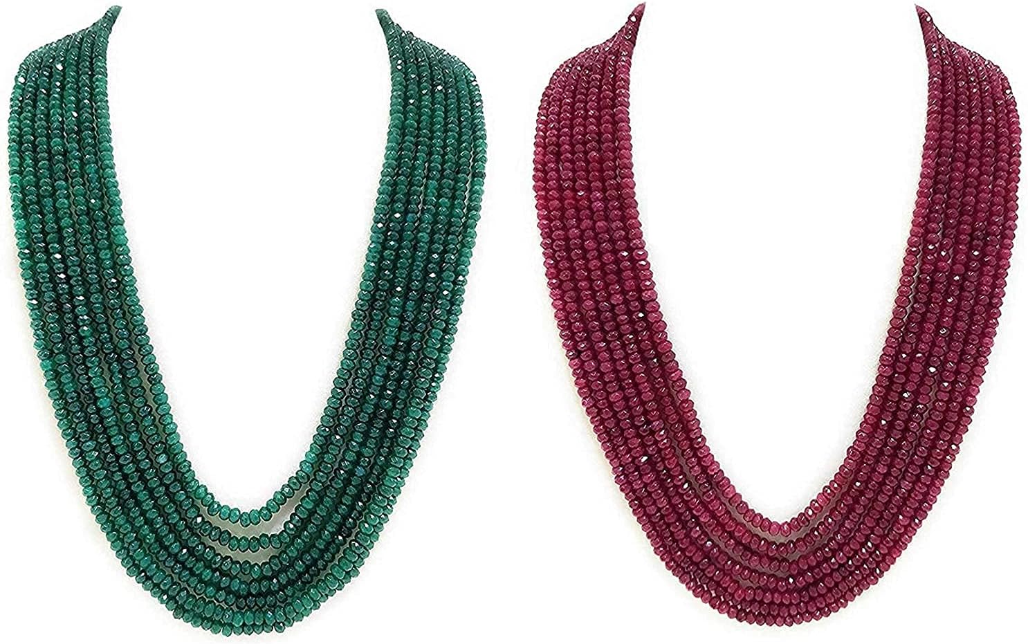 Classic Ruby & Emerald Jade 7 Layer 4 mm Semi Precious Gemstone Necklace for Women, 4 mm, Gemstone, gemstone