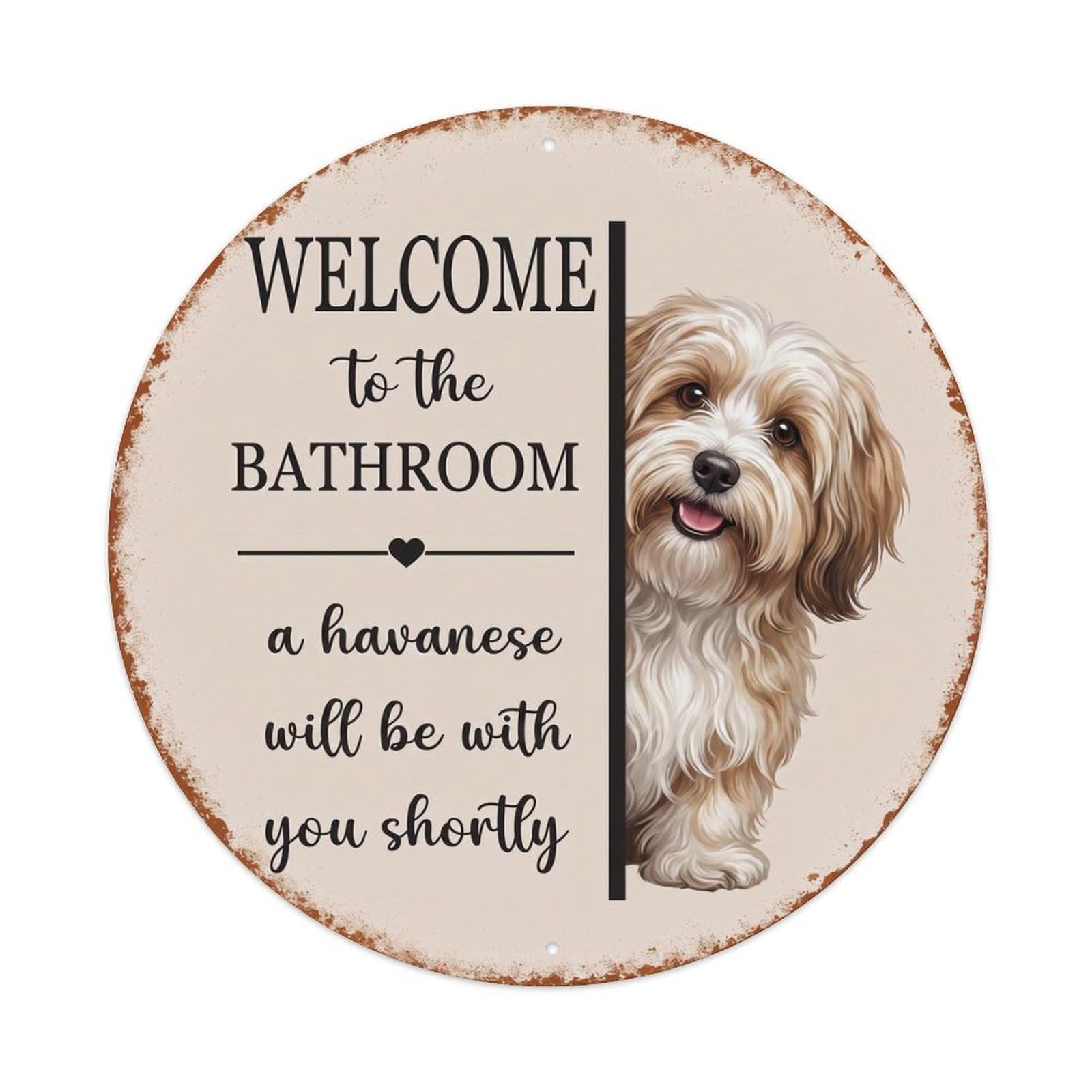 Vintage WELCOME To The BATHROOM Havanese Dog Metal Tin Sign