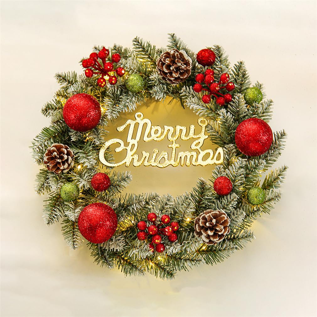Christmas wreaths, With Light, Artificial Up Christmas Wreaths Decoration, For Inside&Outside Windows Farmhouse Wedding Decor(Gold Font,50cm)