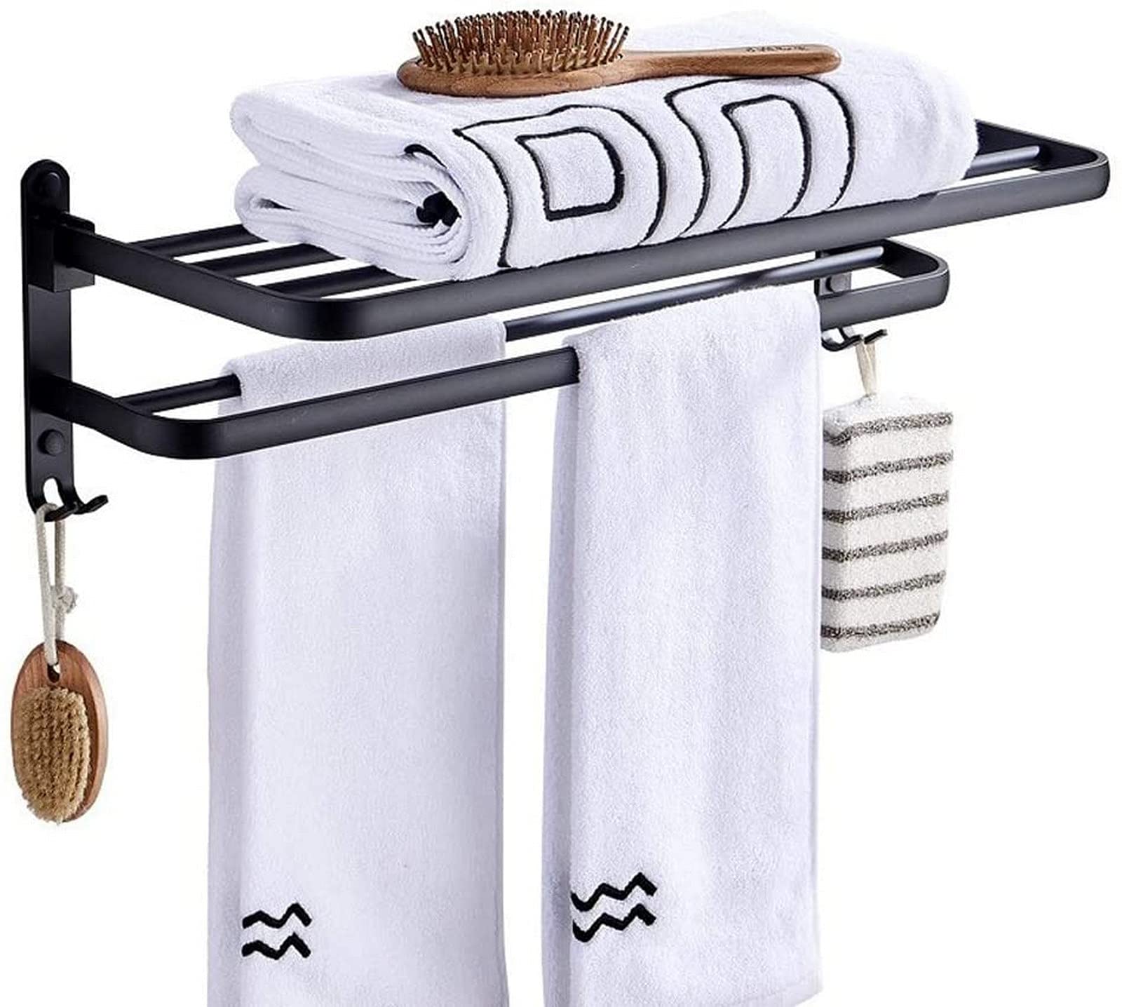 GONMDOPY Towel Rail,Bathroom Shelf Bathroom Towel Rack Aluminumy Black Foldable Fixed Bath Towel Bathroom Kitchen Hardware/39Cm