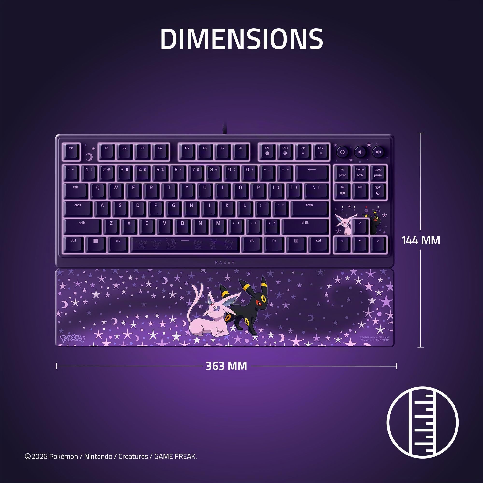 Razer Ornata V3 Tenkeyless Édition Pokémon Espeon & Umbreon - Clavier Gaming Compact et Plat - Rétroéclairage Chroma - Touches multimédia dédiées - Clavier QWERTY US | Commutateurs à Membrane