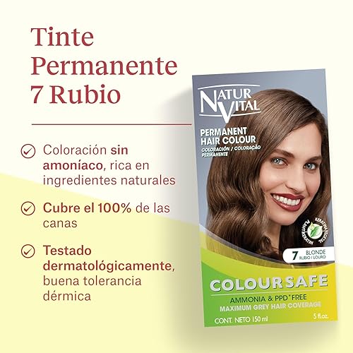 Miniatura 3 de Tinte permanente para el cabello, coloración permanente para el cabello, no contiene amoníaco, resorcinol ni parabenos ( 7 rubio)