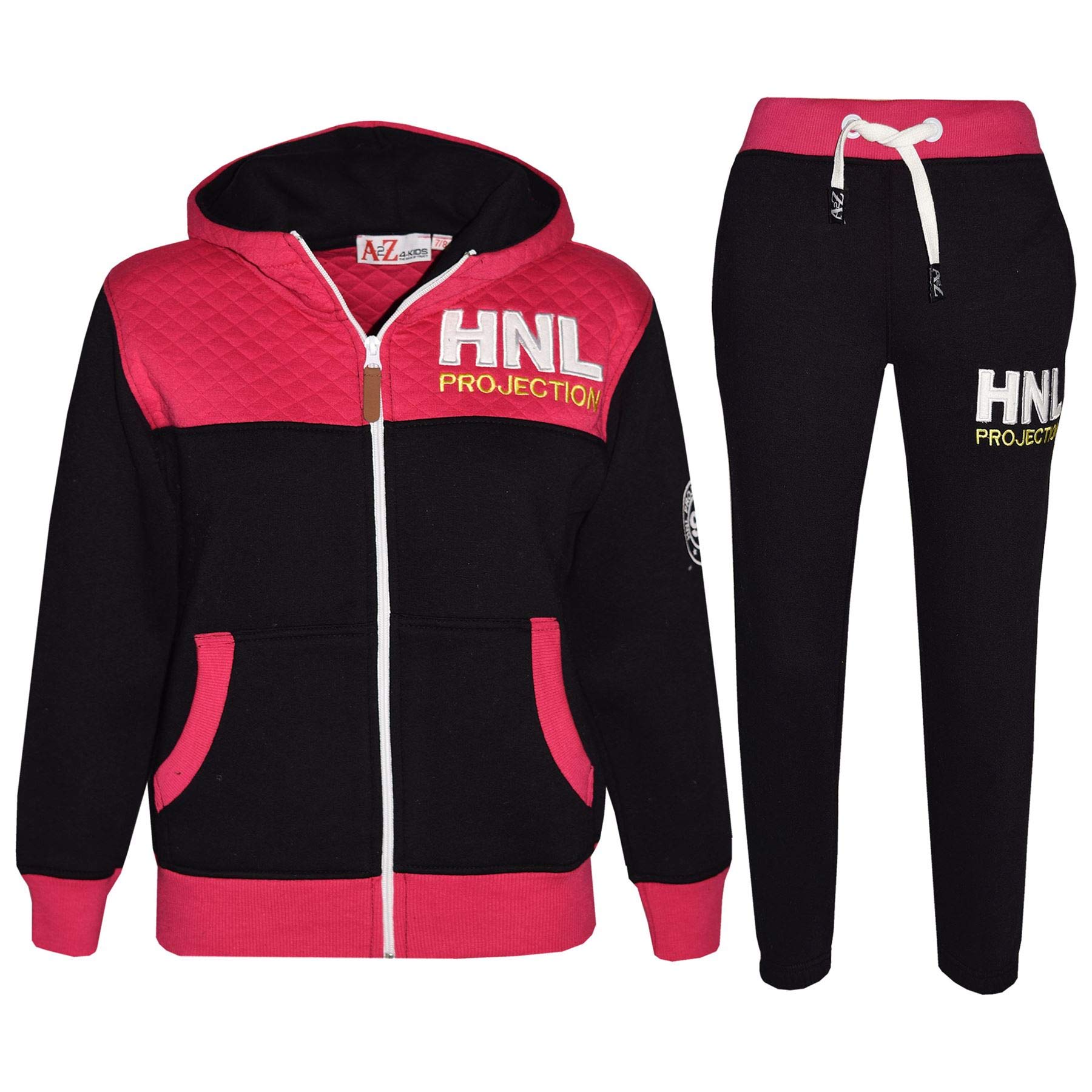 A2Z 4 KidsKids Girls Boys Designer's Tracksuit HNL Projection Print - T.S HNY 96 Black & Pink 5-6