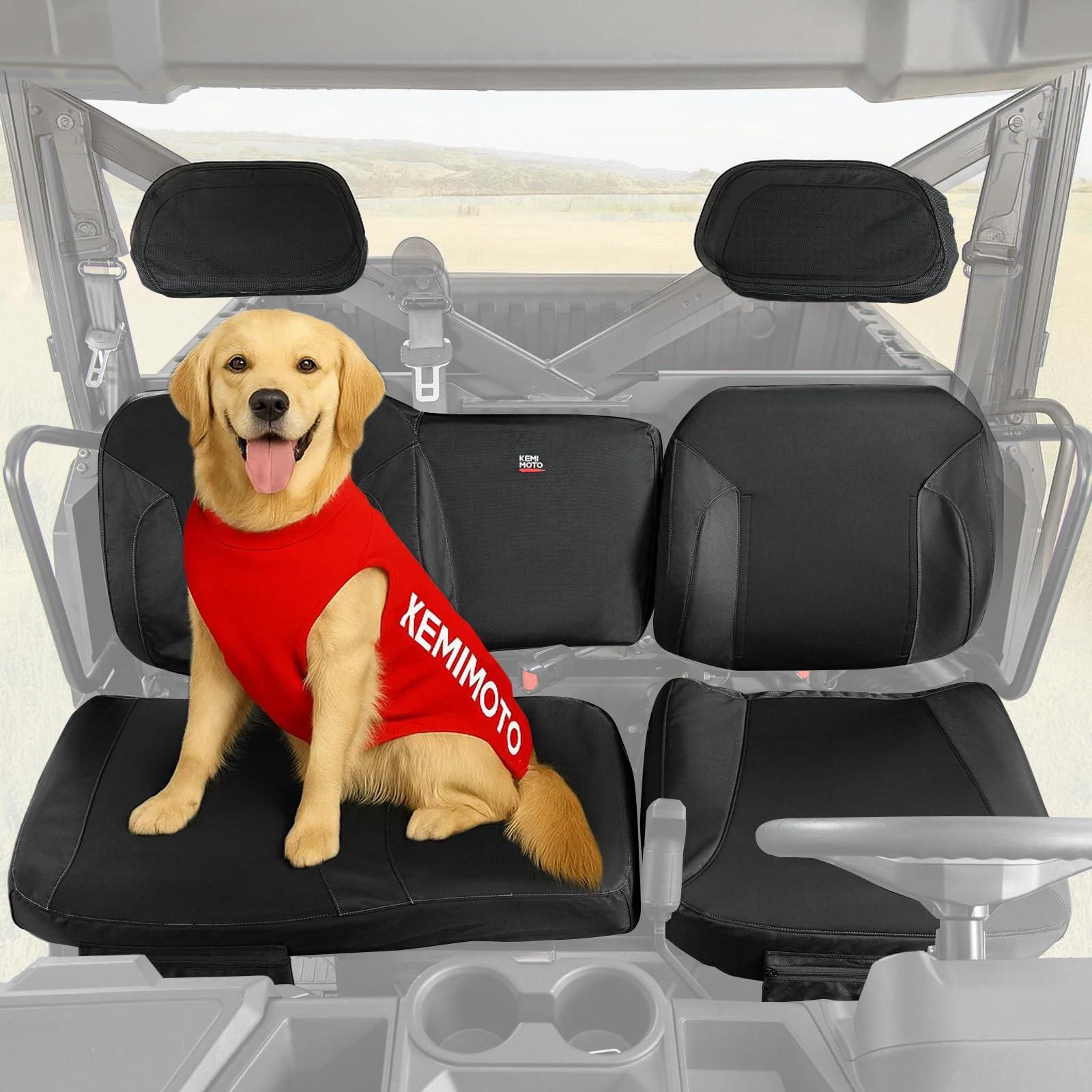 KEMIMOTO Ensemble de Housses de siège UTV 1680D avec Dossier à ailettes compatibles avec Polaris Ranger XP 1000 2022-2025, Accessoires Anti-Ongles en Tissu Oxford pour Animaux domestiques