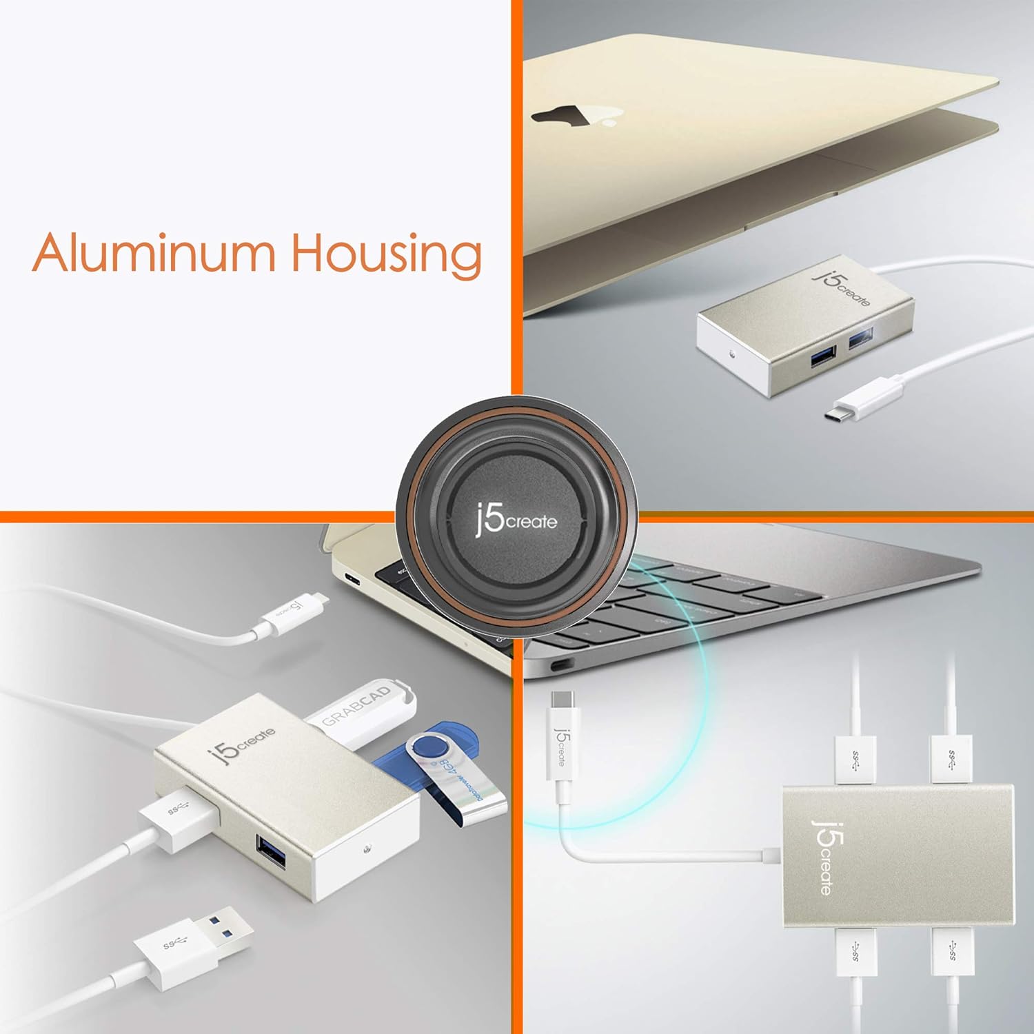 j5create USB Type-C 4-Port Hub, Silver, JCH343