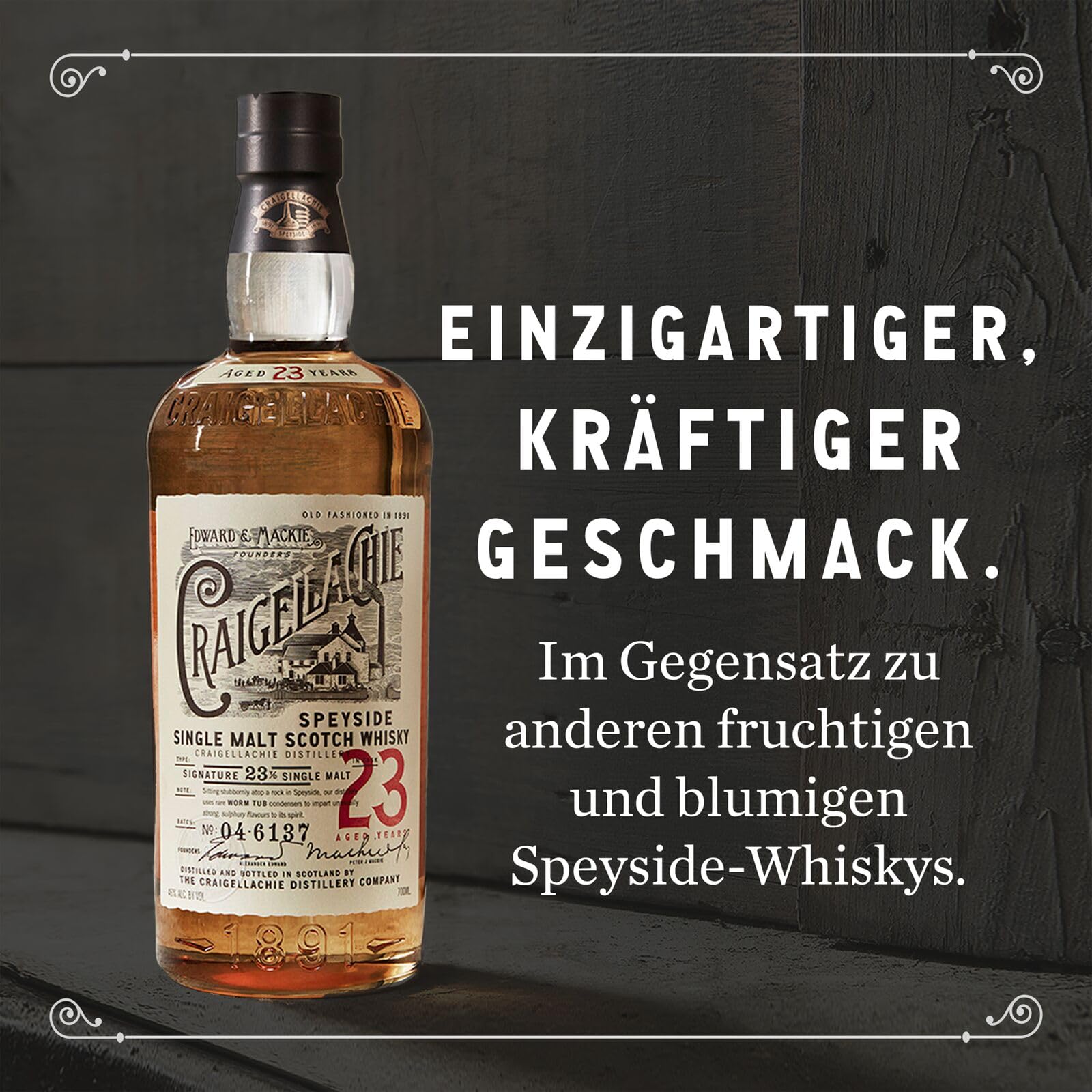 CRAIGELLACHIE 23 Year Old Speyside Single Malt Scotch Whisky, 46% vol, 700 ml, in Geschenkverpackung, gereift in First-Fill-Sherry- und -Bourbon-Fässern, 70 cl