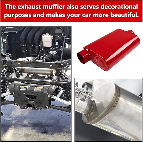 Miniatura 6 de Silenciador de escape universal, silenciador de acero aluminizado con sonido agresivo, silenciador de rendimiento de 2 cámaras, resonador