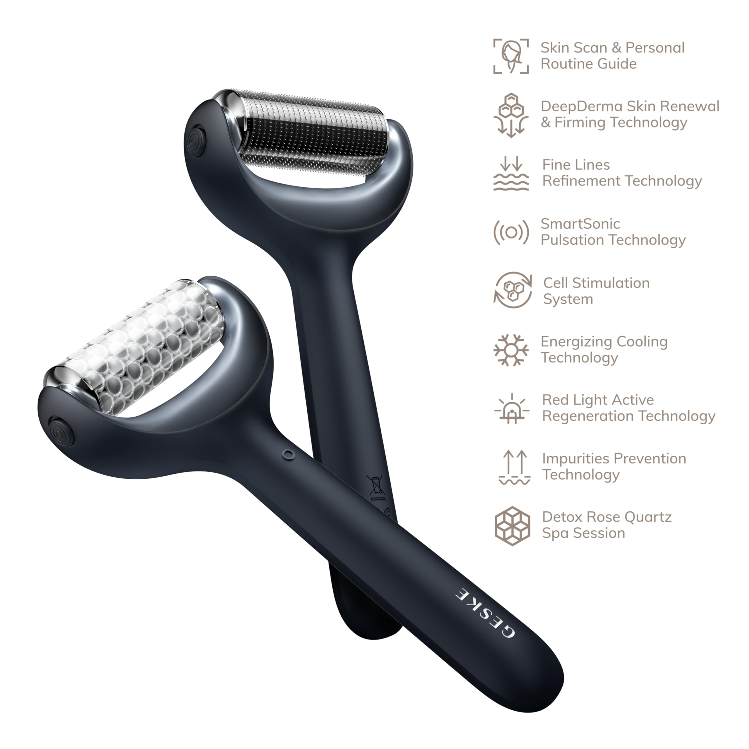 GESKE | Roller viso & corpo microaghi SmartAppGuided™ | 9 in 1 | Derma Roller | con quarzo rosa |Roller elettrico | Microaghi | Dispositivo per microneedling | Roller con microaghi