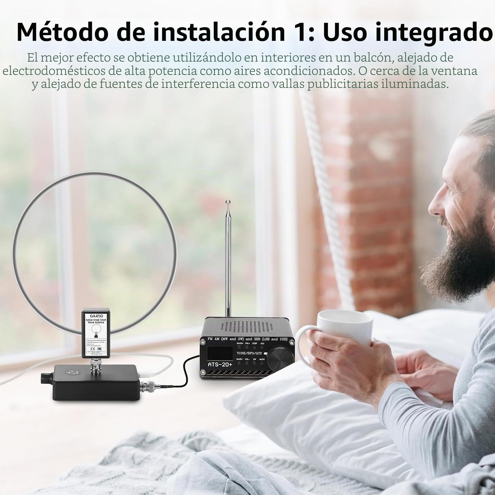 AURSINC Antena de onda corta activa GA450 con cable BNC, SW 2,3 – 30 MHz, MW 522 – 1710 kHz – Antena de recepción RF portátil para radioaficionados