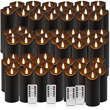 72 Pack Flameless LED Pillar Candles with Remote Controls, Battery Operated Candles with Timer Function, Dimmable Flickering 3D Wick for Wedding Centerpieces, Events, Parties and Home Decor Black