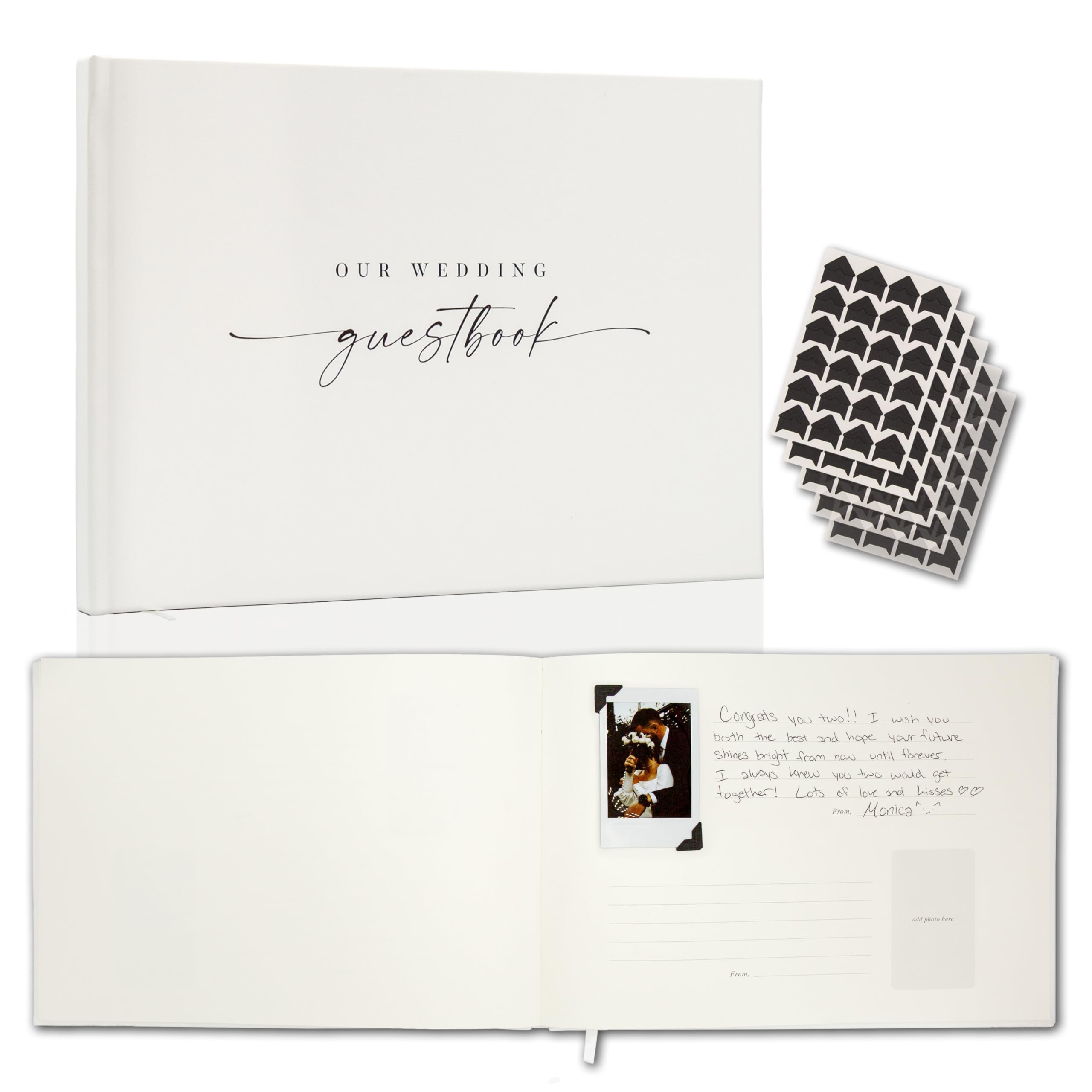 Libro de visitas de fotos de boda (cáscara) – Libro de visitas Polaroid de tapa dura blanca para recepción de boda, despedida de soltera, fiesta de compromiso, álbum de fotos con 120 pegatinas de