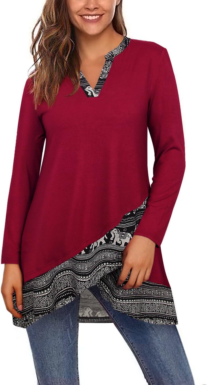 Bebonnie Womens Long Sleeve Casual Lapel V Neck Pullover Tunic Blouse Tops with Buttons