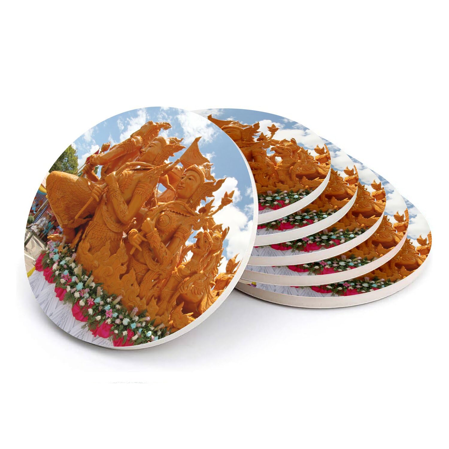 Sous-verres ronds en céramique coffret cadeau décoration de table voyage festival thaïlandais