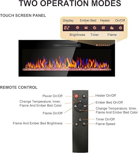Miniatura 4 de Inserto de chimenea eléctrica, calentador de chimenea, llama ajustable, 750 W1400 W, calentador de chimenea, vidrio templado ultrafino, con control