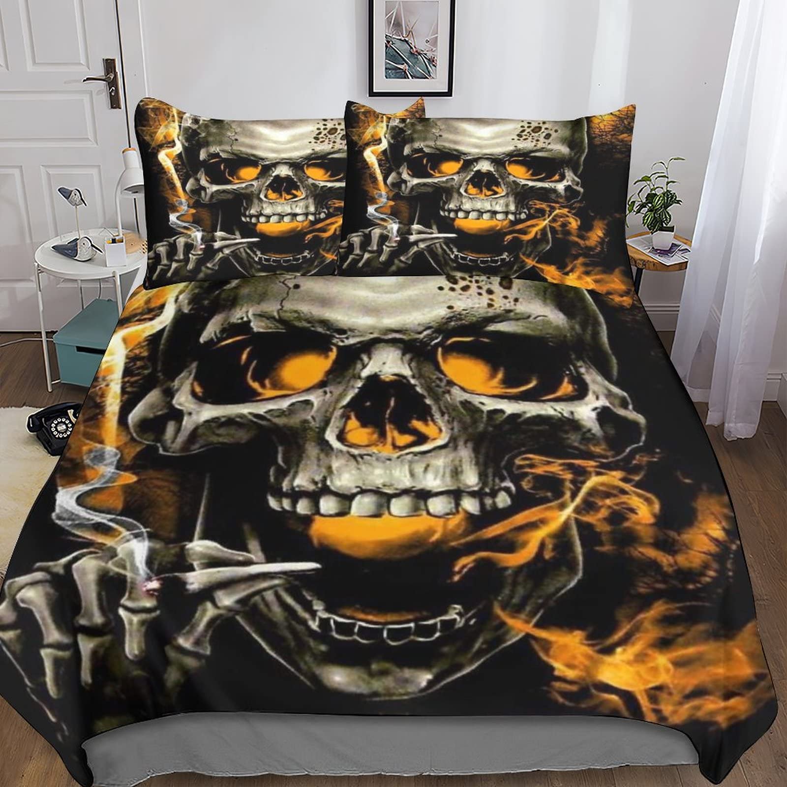 Parure de lit gothique tête de mort 3 pièces en microfibre 3D respirante lit double