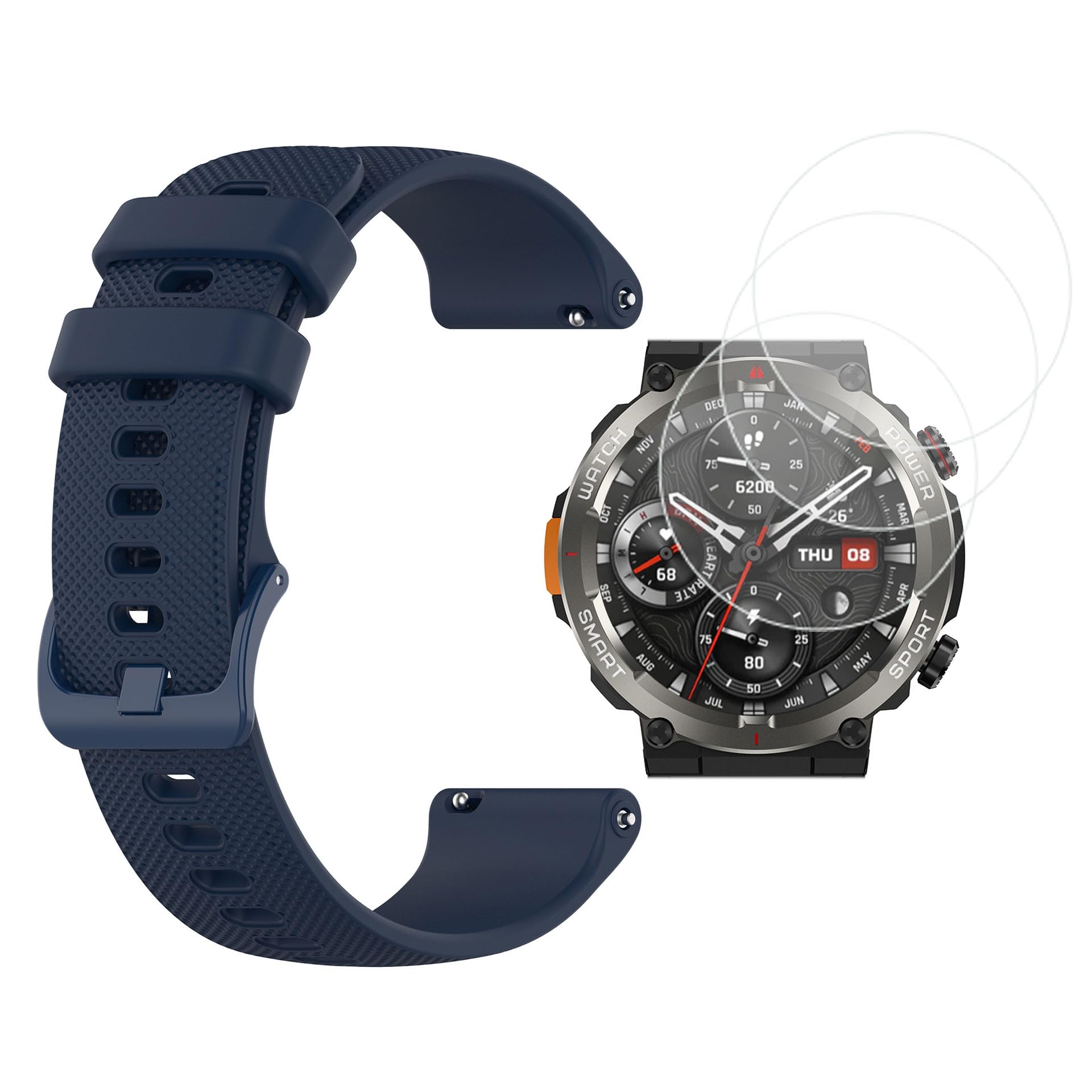 Futanwei for Baolubao W50 Pro Smartwatch Accessories - Quick Release Watch Band with 3 Pack Screen Protector Glass