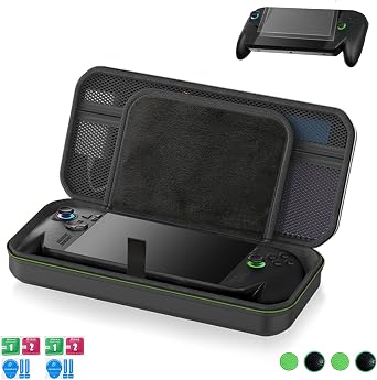 Premium Hard Case for ASUS ROG Xbox Ally X / ROG Xbox Ally - Travel Protective Carrying Case with Double Zipper, Soft Lining, 2 Pack Joystick Caps & Cleaning Wipes, 2 Pair Screen Protectors PU