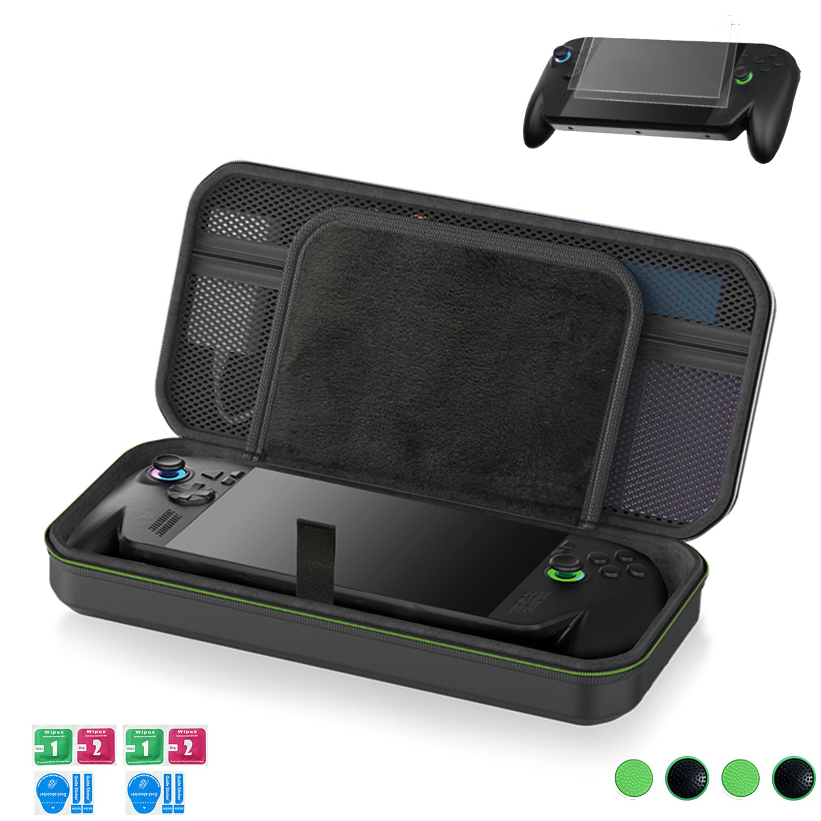 Étui rigide premium pour ASUS ROG Xbox Ally X / ROG Xbox Ally - Housse de transport avec double fermeture éclair, 2 capuchons de joystick et lingettes nettoyantes, 2 paires de protections d'écran (PU)