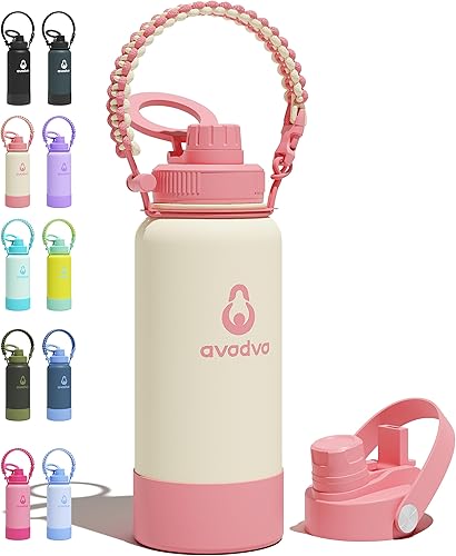 Miniatura 55 de Botella de agua aislada avodvo de 12 onzas con 2 tapas (tapa con popote y boquilla de 2 en 1, tapa magnética), botella de agua para niños con Azul