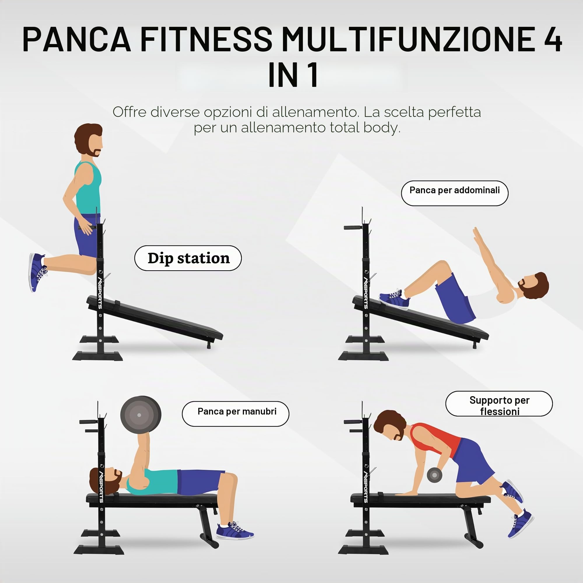 Panca Pesi professionale multifunzione pieghevole per bilancieri fino a 200 kg