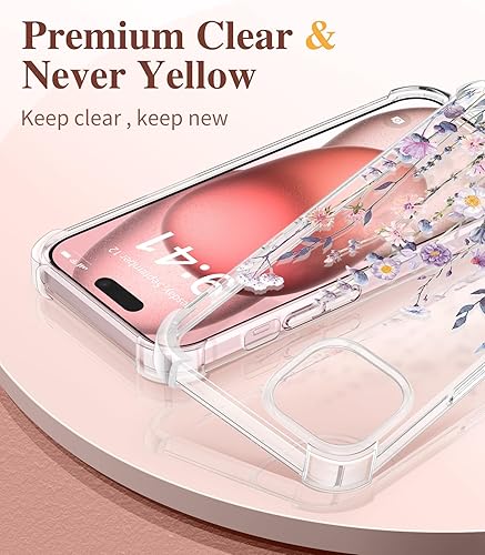 Miniatura 3 de GVIEWIN Funda floral para iPhone 15 Pro Max, con protector de pantalla y protector de lente de cámara, policarbonato duro + TPU parachoques a prueba