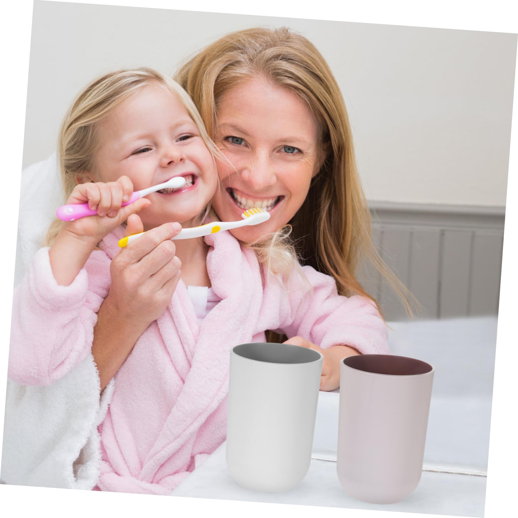 BRIGHTFUFU 2pcs Dual Toothbrush Holder and Mouthwash Cup Lightweight Bathroom Drinking Cups for Daily Use Portable Travel