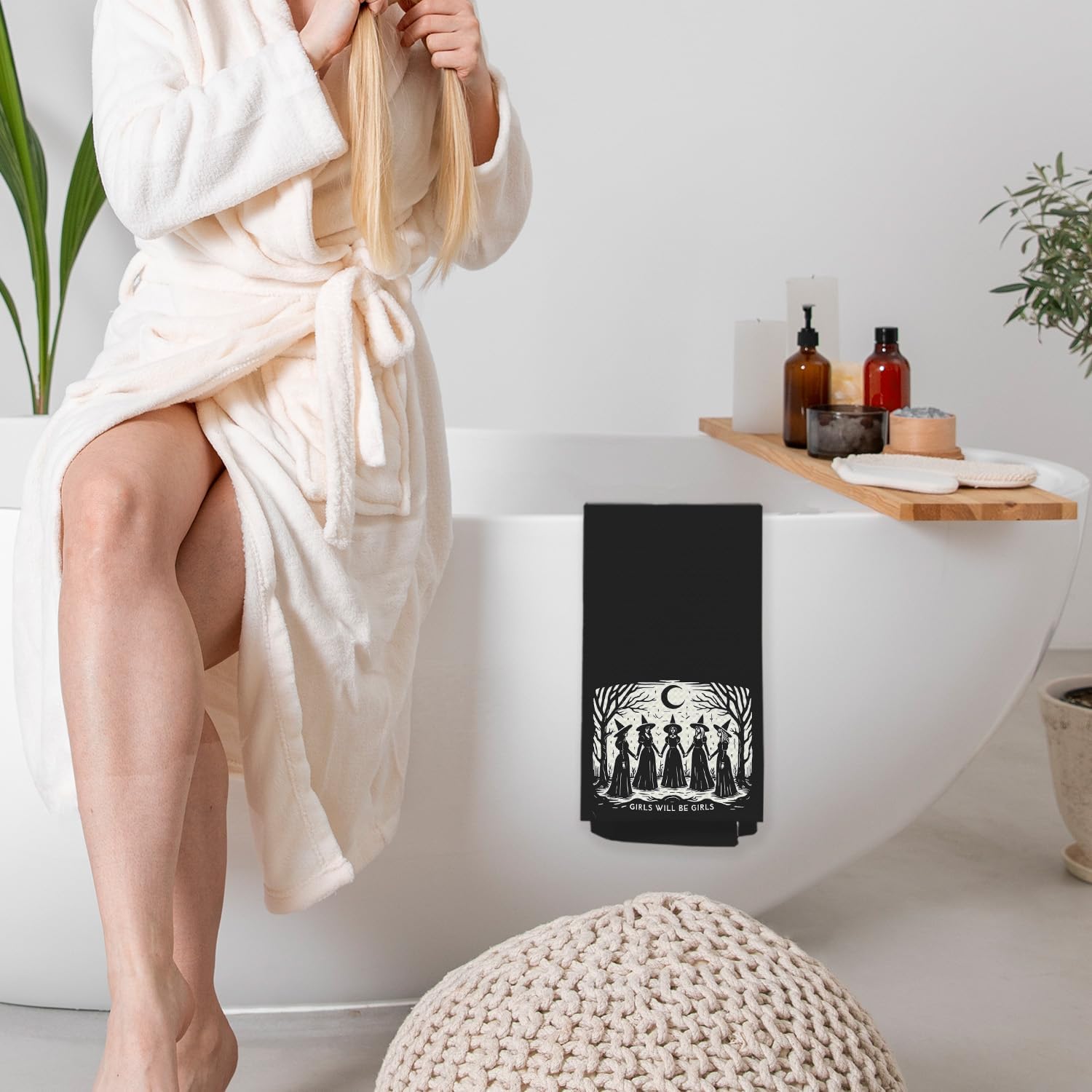 Witchy Halloween Bathroom Decor Towels, Witchy Bathroom Decor, Witchy Gifts Dish Tea Towels, Gothic Spooky Witches Hand Towel for Kitchen, 16x24 Inch - Image 3