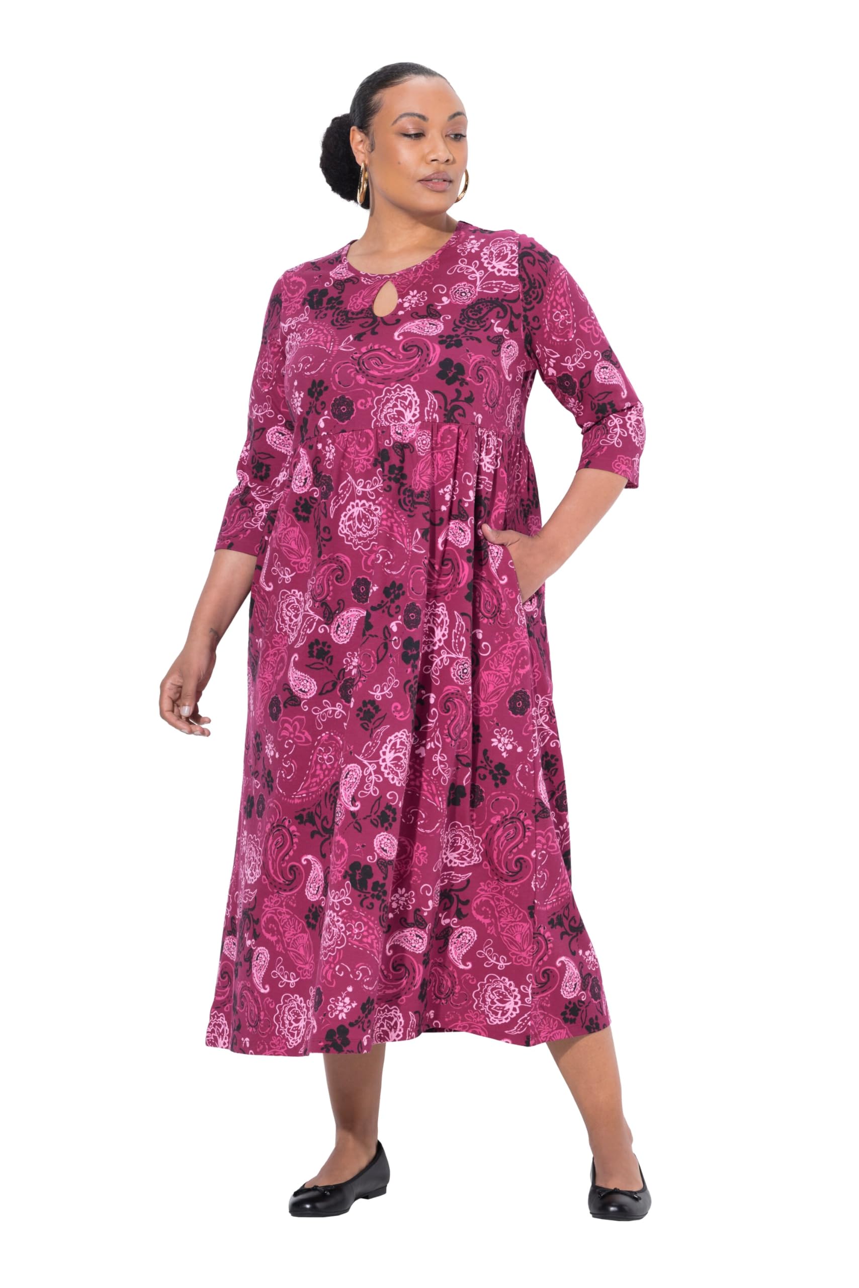 Ulla Popken Damen große Größen Übergrößen Plus Size Maxikleid, Paisley, A-Linie, Rundhals, 3/4-Arm 842637