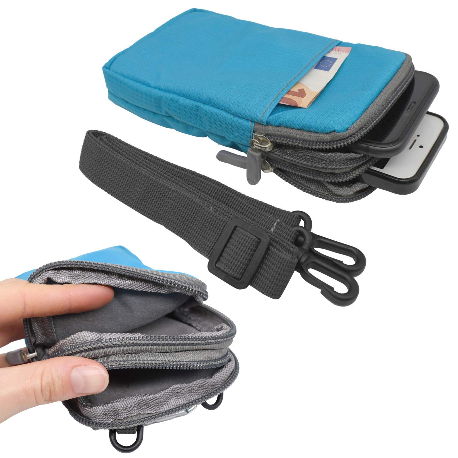 Umhängetasche Für Handy & Geldbeutel – 16,5x9x3 Cm, Blau, Mit Verstellbarem Gurt