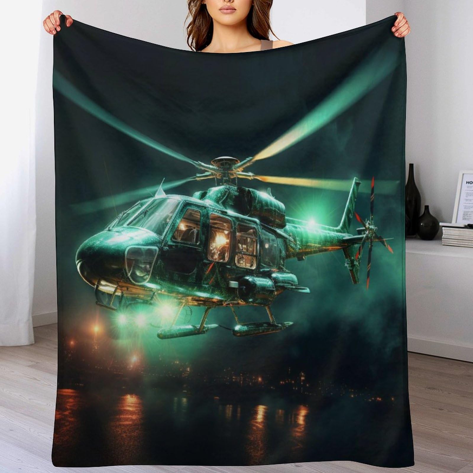 Manta de helicóptero para cama y sofá de franela gris y forro polar 130x180 cm