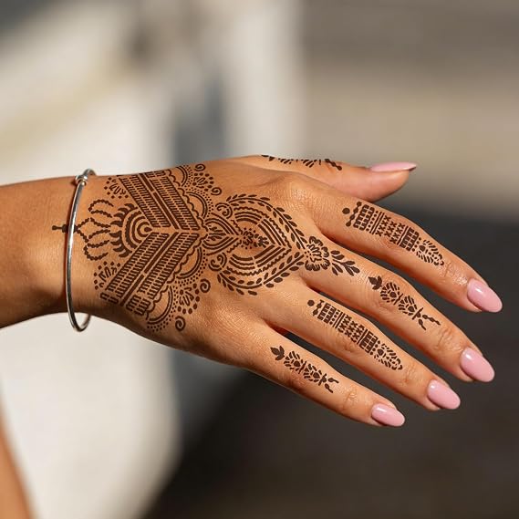 XMASIR Temporary Tattoo Stencil Kit, Reusable Henna Templates for Hands