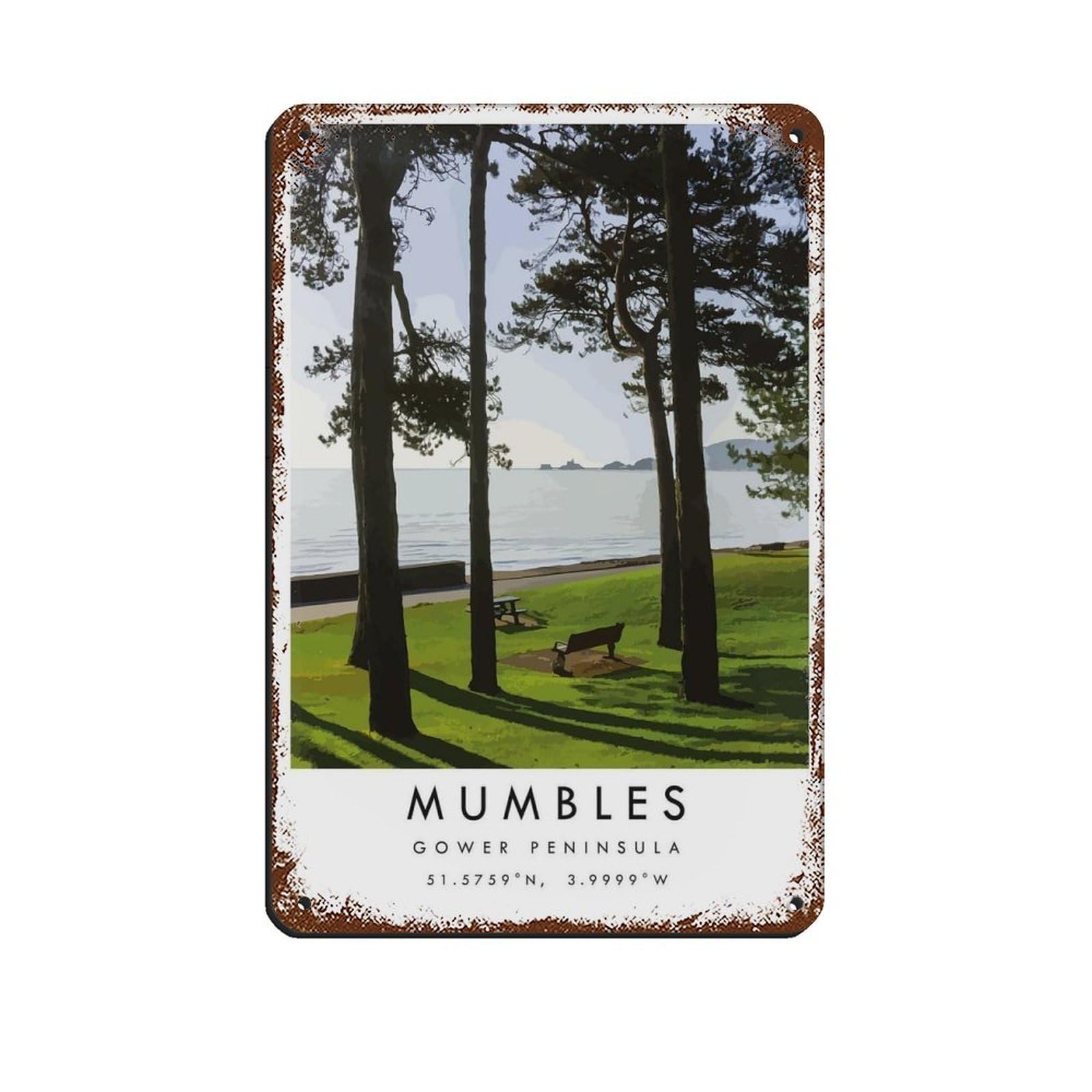 Mumbles Travel,Gower Peninsula Poster Retro Poster Metal Tin Sign Chic Art Retro Iron Painting Bar People Cave Cafe Family Garage Poster Wall Decoration 8x12inch(20x30cm)