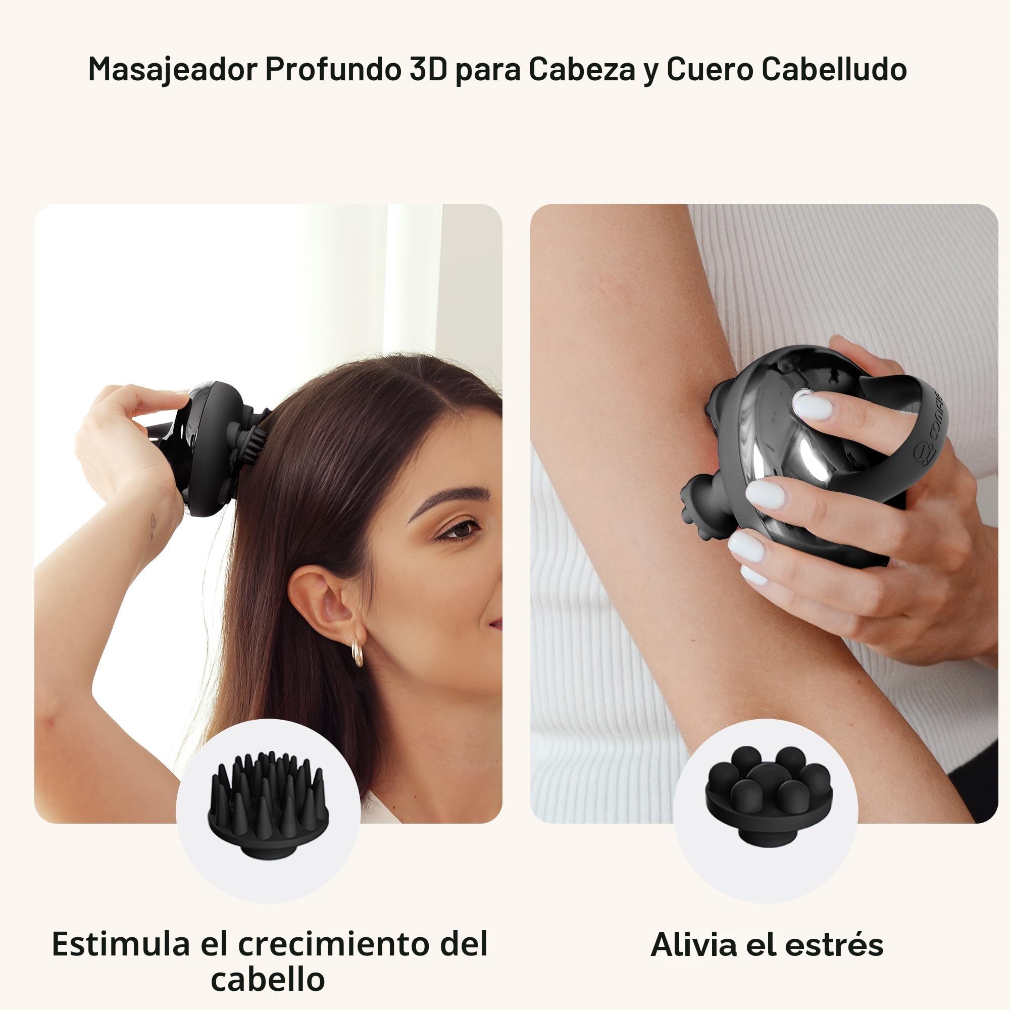 COMFIER Masajeador inalámbrico para el crecimiento del cabello con 3 modos de amasado, masajeador de cabeza impermeable con 8 garras para una limpieza profunda, rascador de cabeza, masajeador corporal