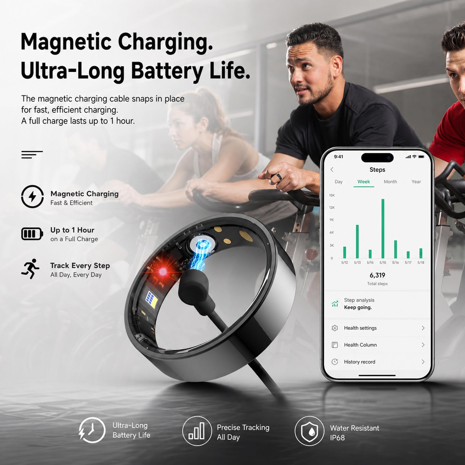 Smart Ring Health Tracker, Anillos de Salud Portátiles con Seguimiento del Sueño, con Contador de Pasos, Seguimiento de Calorías, Rastreador de Sueño, Anillo Black-13#