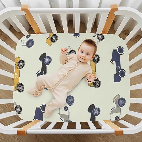 Miniatura 7 de Sábanas para cuna de bebé de Race Cars, sábanas suaves y transpirables para colchón de cuna, colchón de cuna, unisex, niña, recién nacido, 52 x 28 x