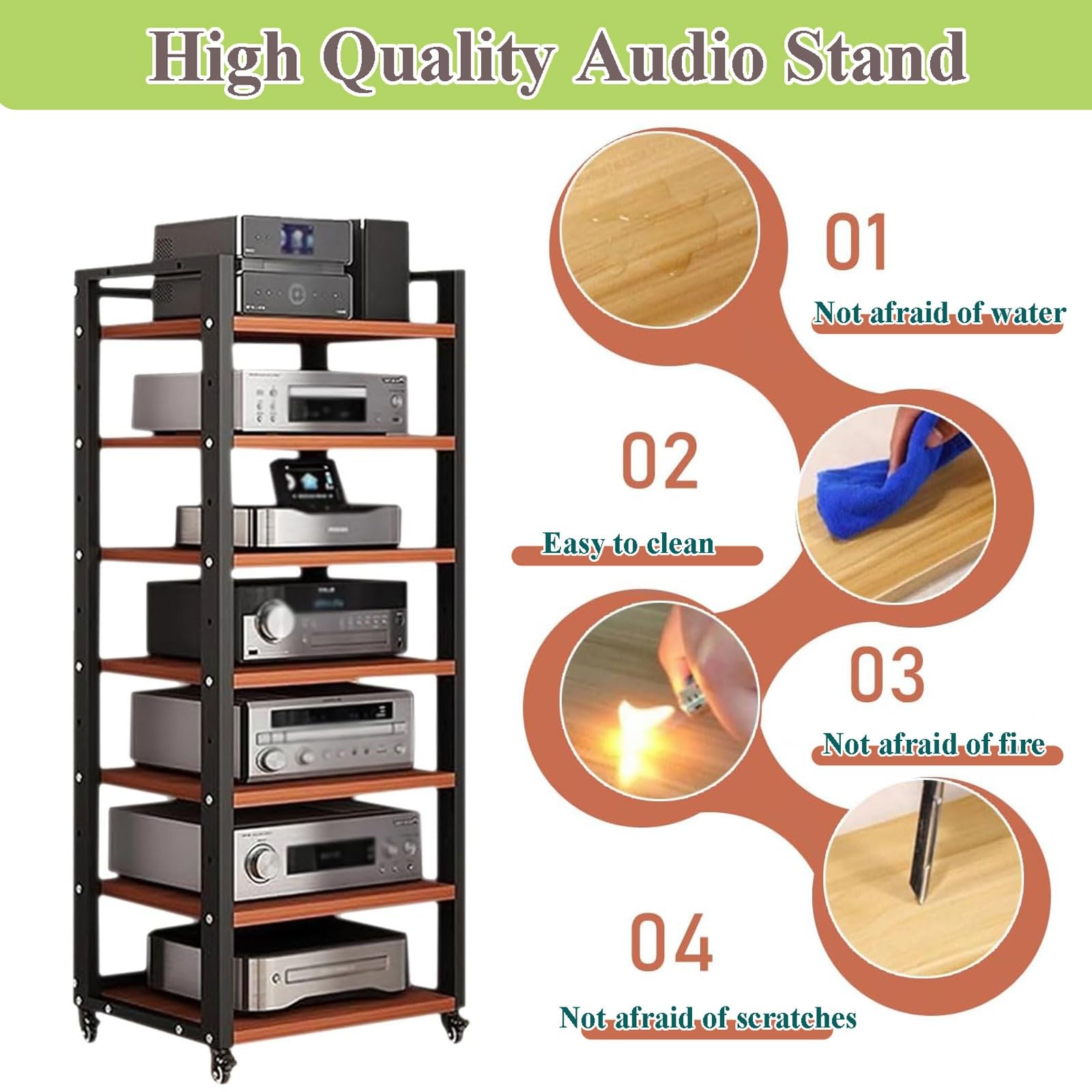 Estante for componentes de Audio de Alta Resistencia, Estante móvil for Multimedia con Ruedas, Soportes y Racks for Equipos de Sonido, Ideal for Salas de Juegos, grabación(Negro)