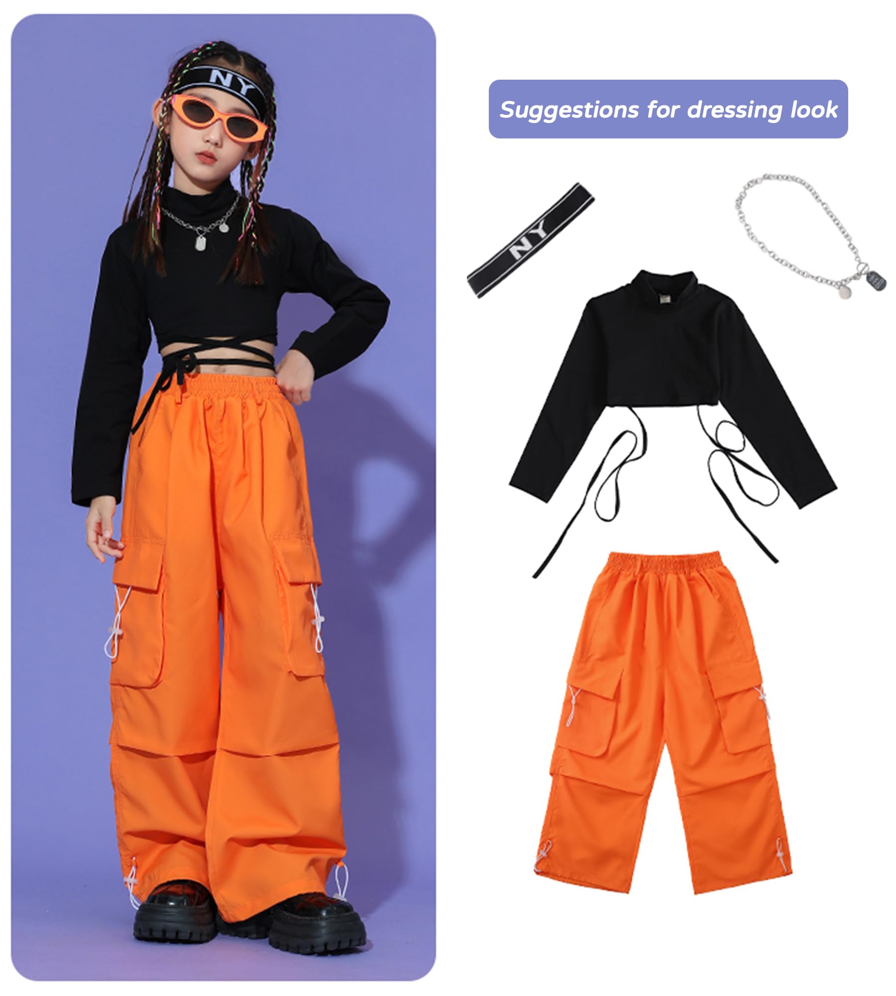 Maeau Pantaloni cargo larghi da ragazza, stile hip hop, pantaloni da danza per bambini Y2K vintage pantaloni sportivi sportivi pantaloni della tuta larghi per la scuola per 3-16 anni
