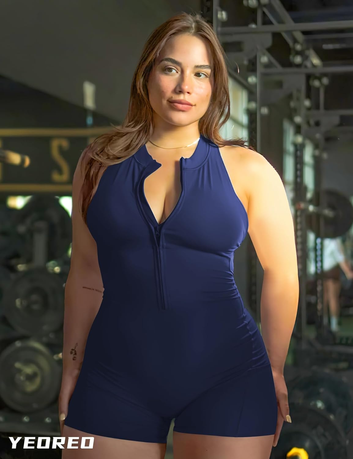 YEOREO Jumpsuits for Women Zip Up Workout Backless One Piece Tummy Control Sleeveless Emma Sexy Yoga Bodysuits - Image 5