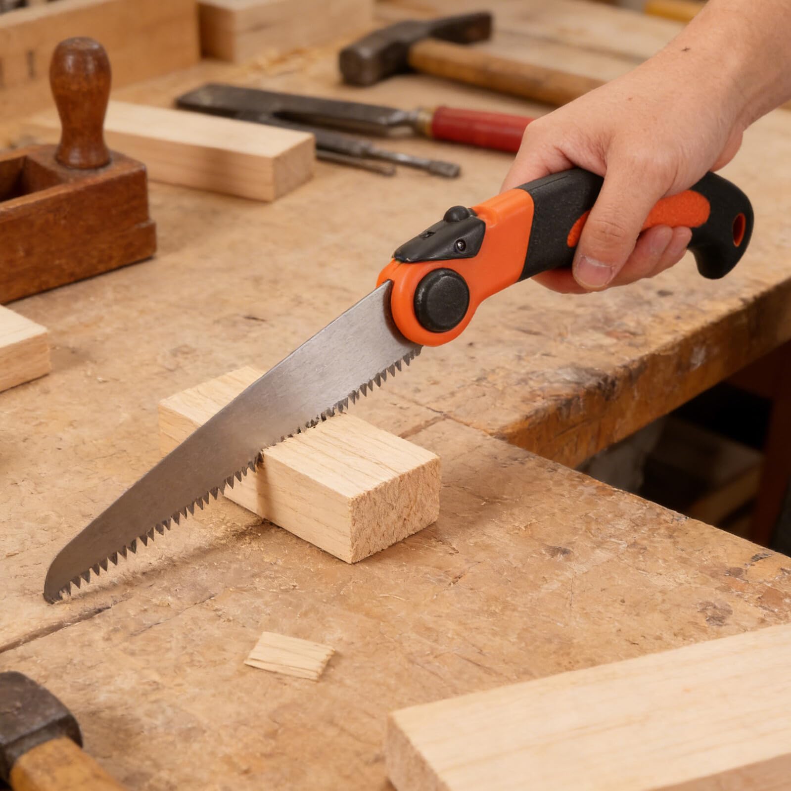 Seghetto Manuale Curvo in Acciaio al Manganese per Legno | Impugnatura Ergonomica in Plastica, per Potatura Alberi e Sentieri nel Bosco, Adatto a Rami