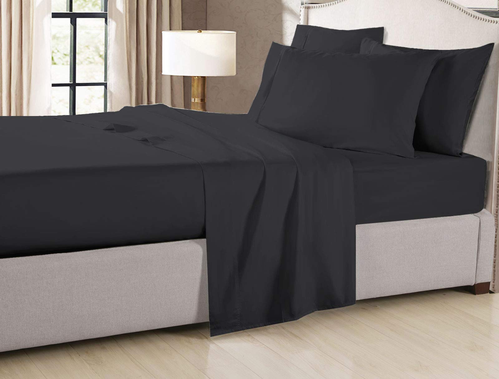 Pizuna Set Lenzuola letto singolo Cotone 90x200 cm Grigio Scuro, 400 fili con trama Sateen in 100% Cotone a fiocco lungo Completo lenzuola con 1 lenzuolo con angoli, 1 lenzuolo sopra, 1 federa