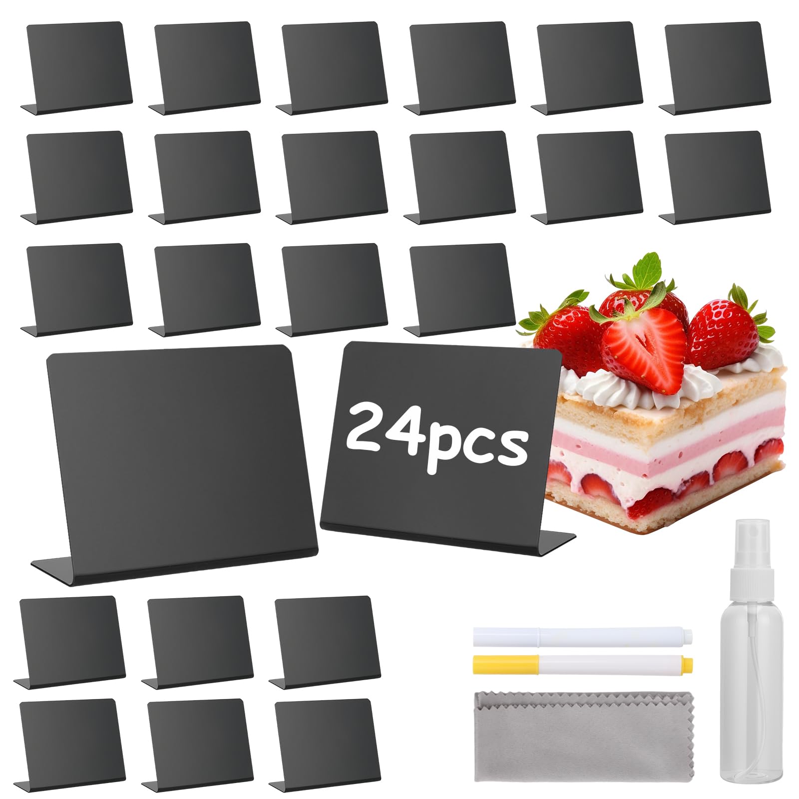 24 Pcs Mini Chalkboard Signs PVC Small Chalk Boards for Displaying Erasable Price Labels Mini Display Stand with Bottle Pen for Party Food Labels Price Tag Name Small Stalls (10 X 7.5 Cm)